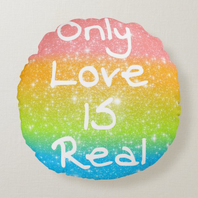 Seul l'amour est vrai Pastel Rainbow Round Coussin (Devant)