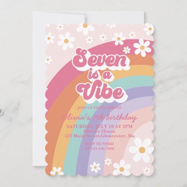 Seven est une Vibe Rainbow 7th Birthday Invitation (Devant)