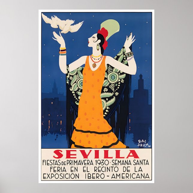 Seville Print Spain Travel Poster Spanish Art (Devant)