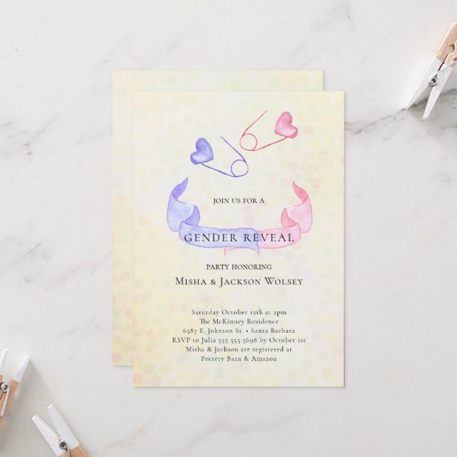 Sexe Révéler Baby shower bleu rose Invitation (Devant/Arrière en situation)