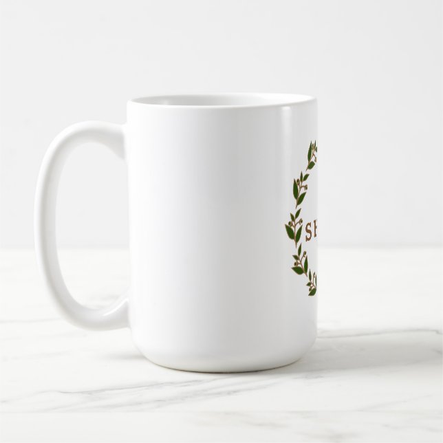 Shabbat Shalom Green Brown Wreath Mug (Gauche)