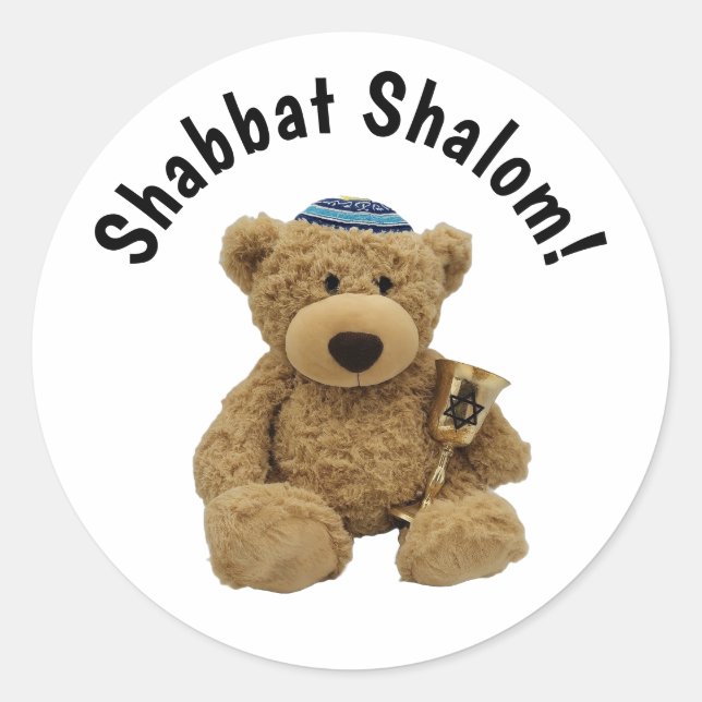 Shabbat Shalom Teddy Bear Sticker (Devant)