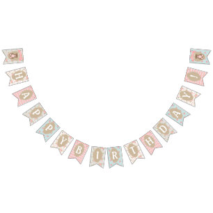 Shabby Chic Anniversaire Bannière Teddy Bear Pique