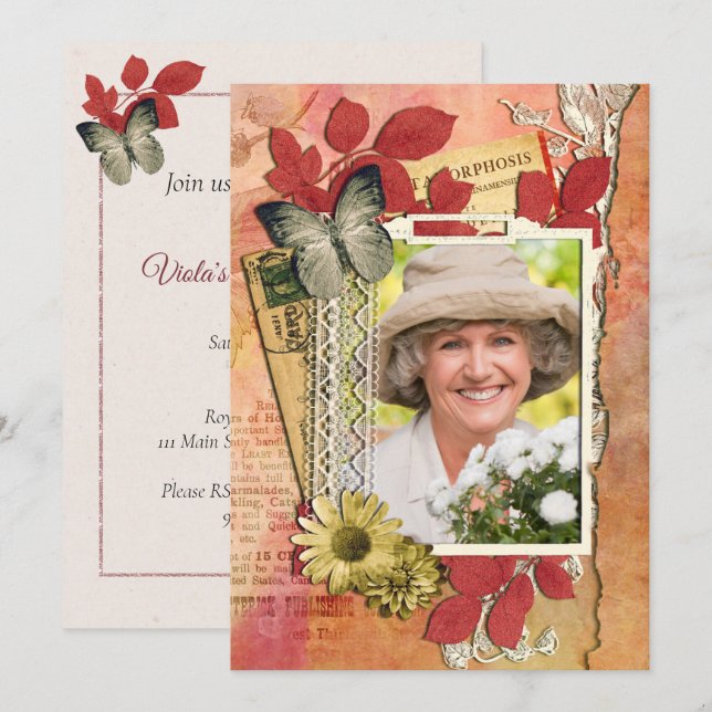 Shabby Chic Anniversaire Fête Invitation (Devant / Derrière)