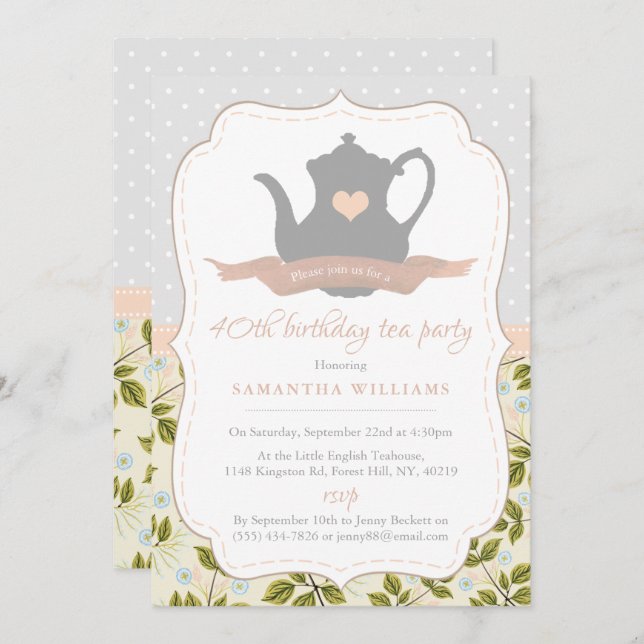 Shabby Chic Anniversaire Tea Party Invitation (Devant / Derrière)