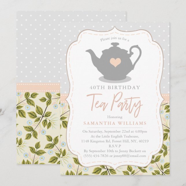 Shabby Chic Anniversaire Tea Party Invitation (Devant / Derrière)