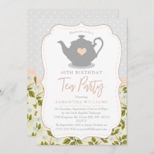 Shabby Chic Anniversaire Tea Party Invitation