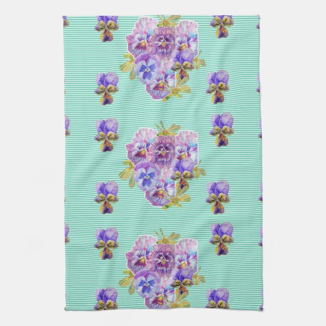 Shabby Chic Aqua Pansy Floral Cuisine Serviette Th (Vertical)