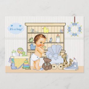Shabby Chic Baby Boy Blue Baby shower Invitation