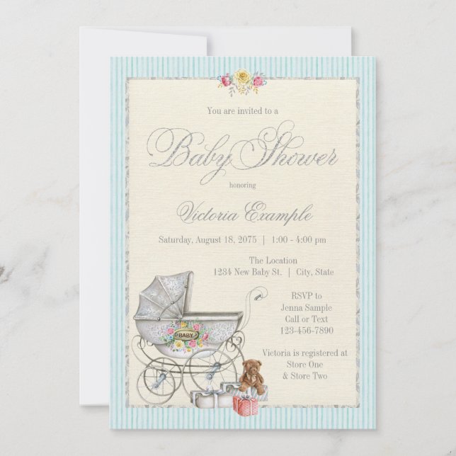 Shabby Chic Baby Shower Invitations (Devant)