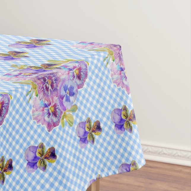 Shabby Chic Blue En vichy Pansy Floral Nappe (In Situ)