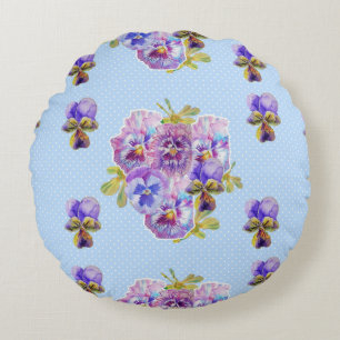 Shabby Chic Blue Floral Fleurs rond Coussin