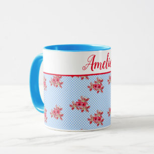 Shabby Chic Blue Floral Lily En vichy Art Mug