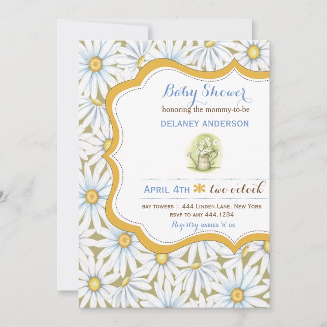 Shabby Chic Daisy Baby shower Floral Invitation (Devant)
