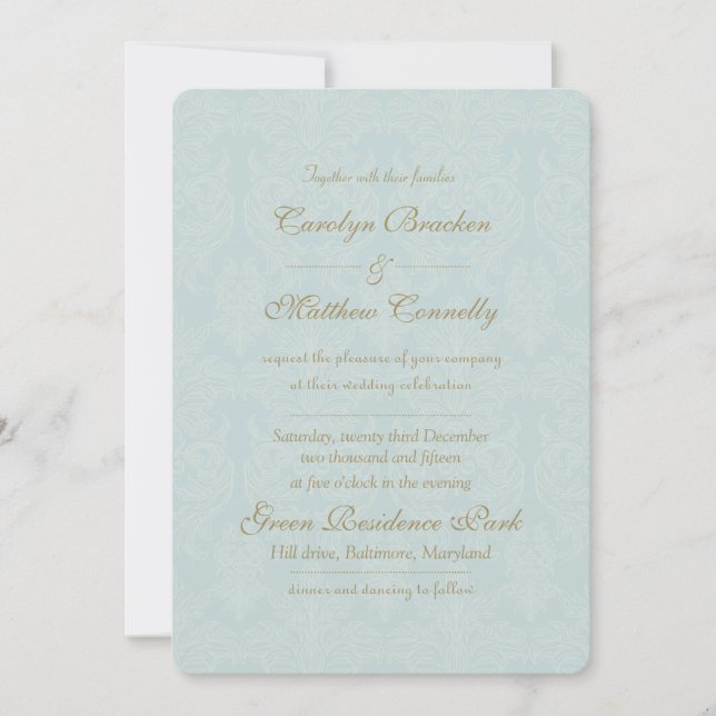 Shabby Chic Damask Vintage Wedding Invitation (Devant)