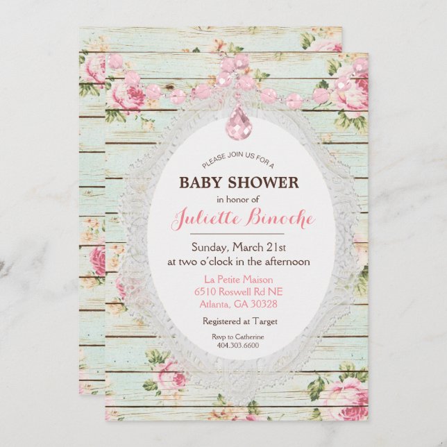 Shabby Chic Floral Baby shower Invitation (Devant / Derrière)