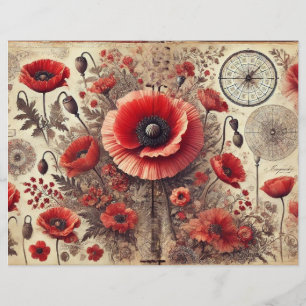 Shabby Chic Floral Poppies Papier à papier