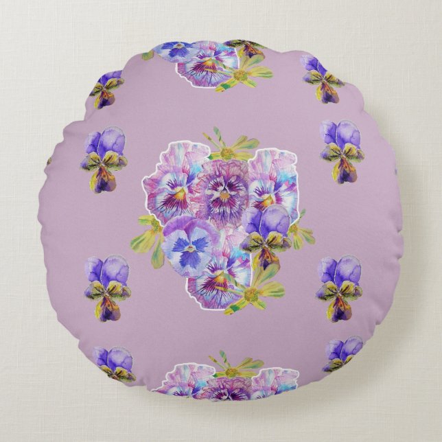 Shabby Chic Lilac Fleurs Florales Coussin Rond (Devant)