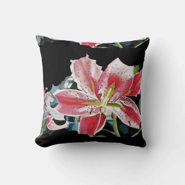 Shabby Chic Lys Noir Fleurs Florales Coussin (Recto)