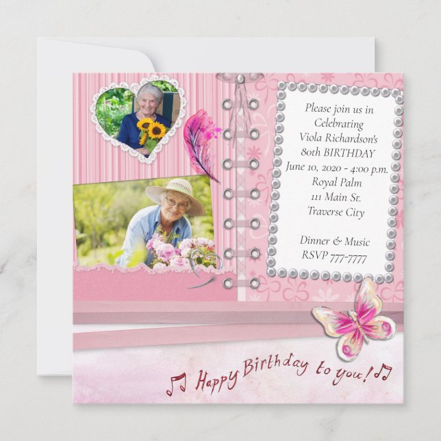 Shabby Chic Photo Anniversaire Fête Invitation (Devant)