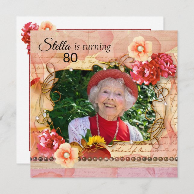 Shabby Chic Photo Invitation à la fête d'anniversa (Devant / Derrière)