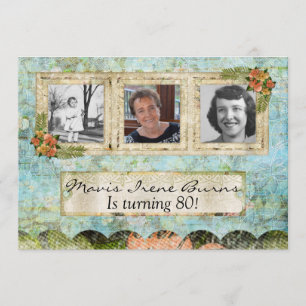 Shabby Chic Photo Invitation à la fête du 80e anni