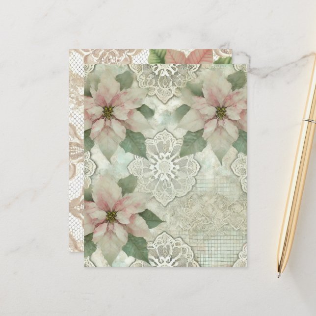 Shabby Chic Poinsettia et papier à scandale en den (Devant/Arrière en situation)