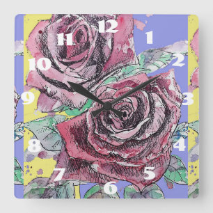 Shabby Chic Red Roses Rose Art Ladies Room Horloge