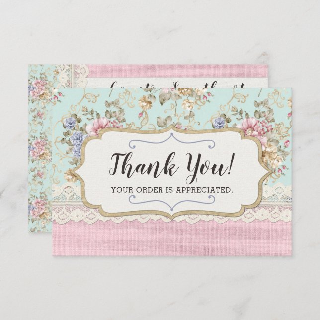 Shabby Chic Rose Floral Boutique Carte de remercie (Devant / Derrière)