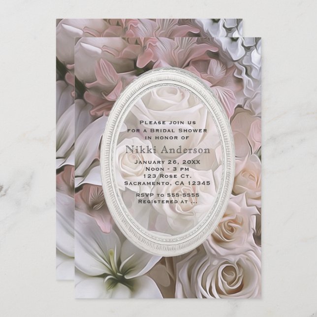 Shabby Chic Rose Floral Invitations de douche nupt (Devant / Derrière)