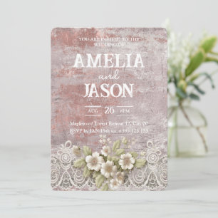Shabby Chic rose Paint Faire-part de mariage dente