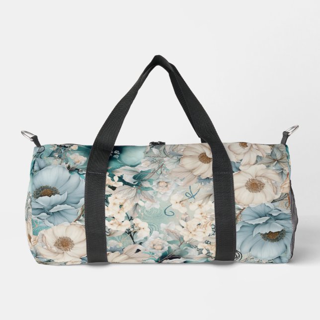 Shabby Chic Turquoise Pastel Floral Duffson Sac (Recto)