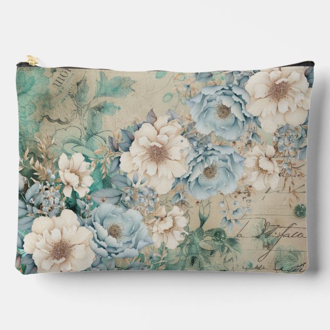 Shabby Chic Turquoise Pastel Sac à maquillage Flor (Recto)