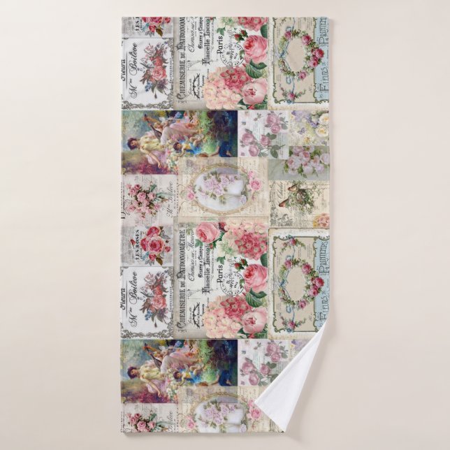 Shabby collage chic, campagne victorienne, découpa (Serviette de bain)