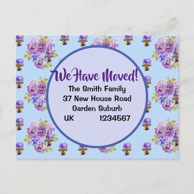 Shabby Pansy Nouvelle Adresse Carte Postale, Nous  (Devant)