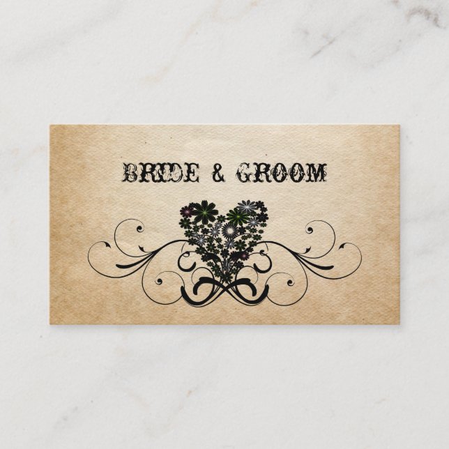 Shabby Rustic Black Heart Cartes de Place (Devant)
