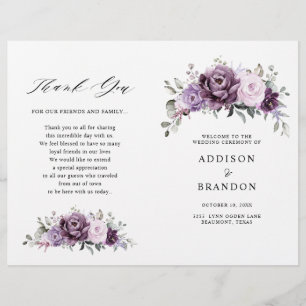 Shades of Dusty Purple Blooms Programme de mariage