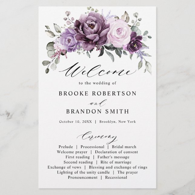 Shades of Dusty Purple Blooms Programme de mariage (Devant)