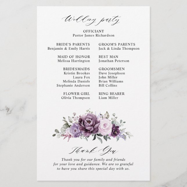 Shades of Dusty Purple Blooms Programme de mariage (Dos)