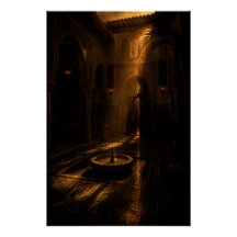 Shadowed Riad Fountain Poster