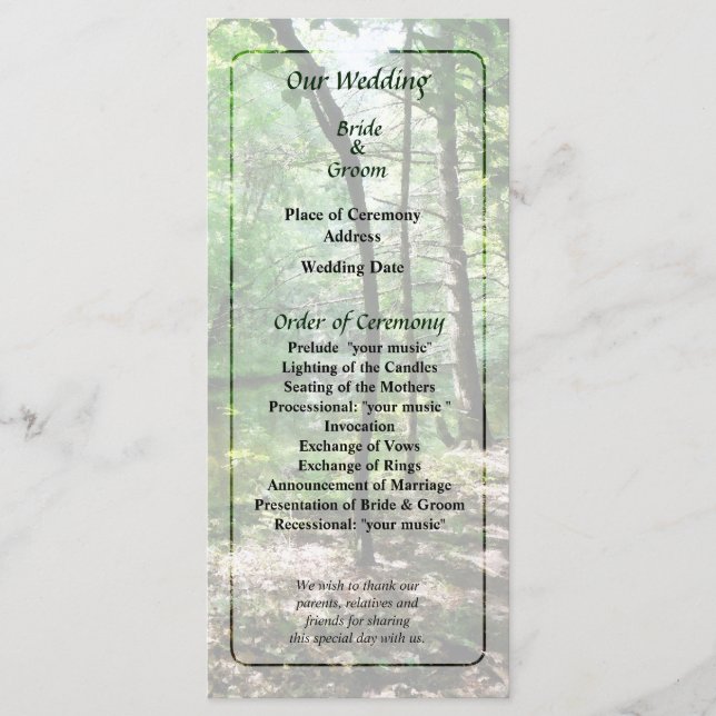 Shady Woods Wedding Programme (Devant)