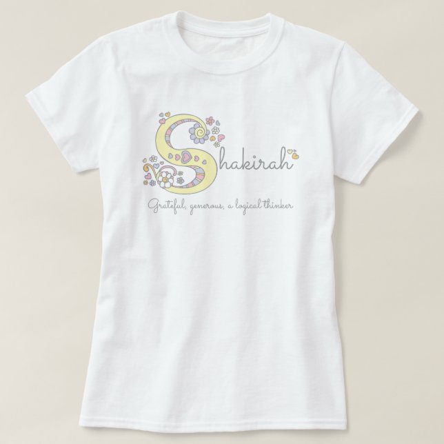 Shakirah Girls S nom & sens monogramme t-shirt (Design devant)