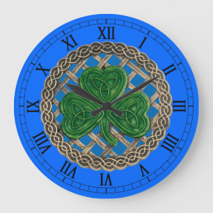 Shamrock bleu et noeuds celtiques Horloge numériqu