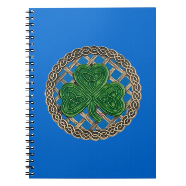 Shamrock Bleu Sur Noeuds Celtiques Carnet Spiral (Devant)