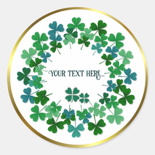 Shamrock Circle  Custom Text Classic Round Sticker (Devant)