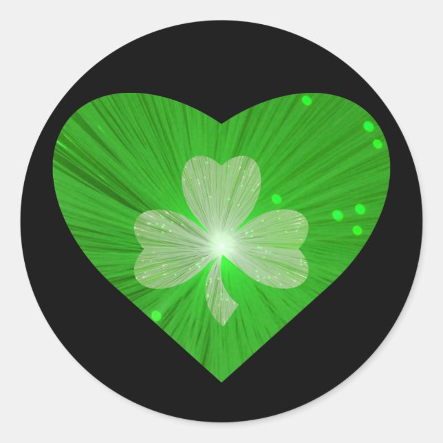 Shamrock Coeur autocollant rond noir (Devant)