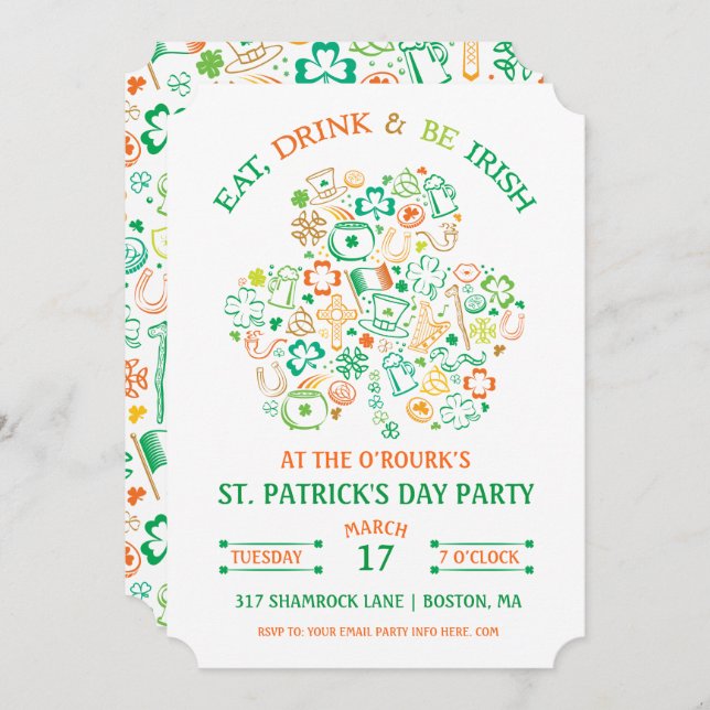 Shamrock coloré St. Patrick's Day Invitation (Devant / Derrière)