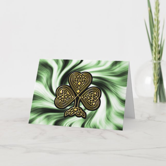 shamrock d'or celtique carte de jour St Patrick (Devant)