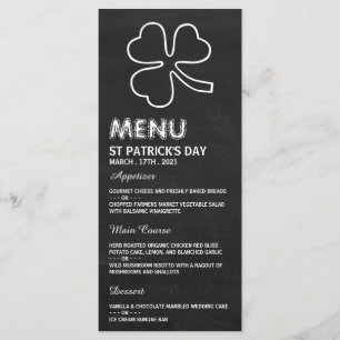 Shamrock en tableau de bord, carte de menu de la S