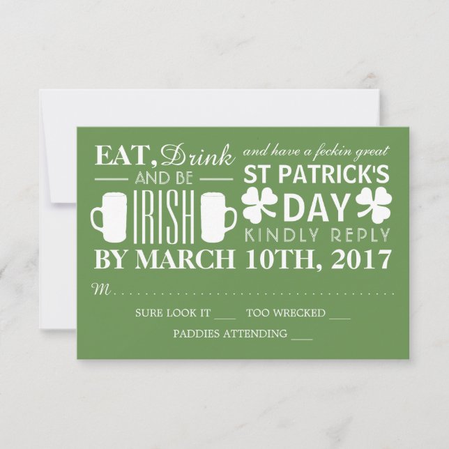 Shamrock et bière irlandaise St Patrick's Day RSVP (Devant)
